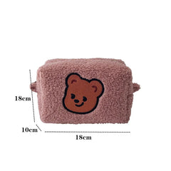 Winter Warm Lambswool Cosmetic Bag for Women Bear Makeup Organizer Case Travel L