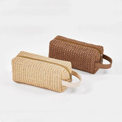 Women Grass Weave Makeup Bag Summer Travel Cosmetic Beauty Kit