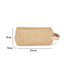 Women Grass Weave Makeup Bag Summer Travel Cosmetic Beauty Kit