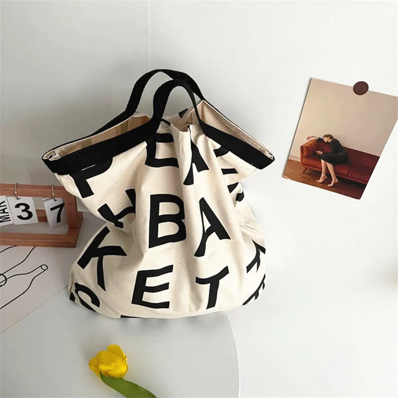 Women Large Letter Canvas Handbag Tote Messenger Shoulder Bag Reusable Bolsa