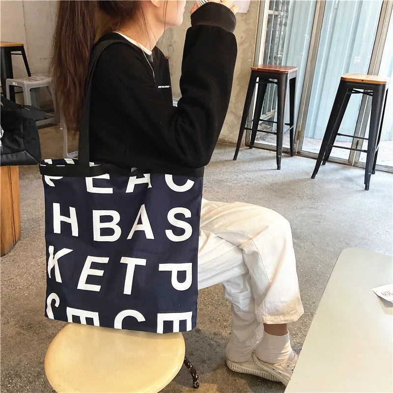 Women Large Letter Canvas Handbag Tote Messenger Shoulder Bag Reusable Bolsa