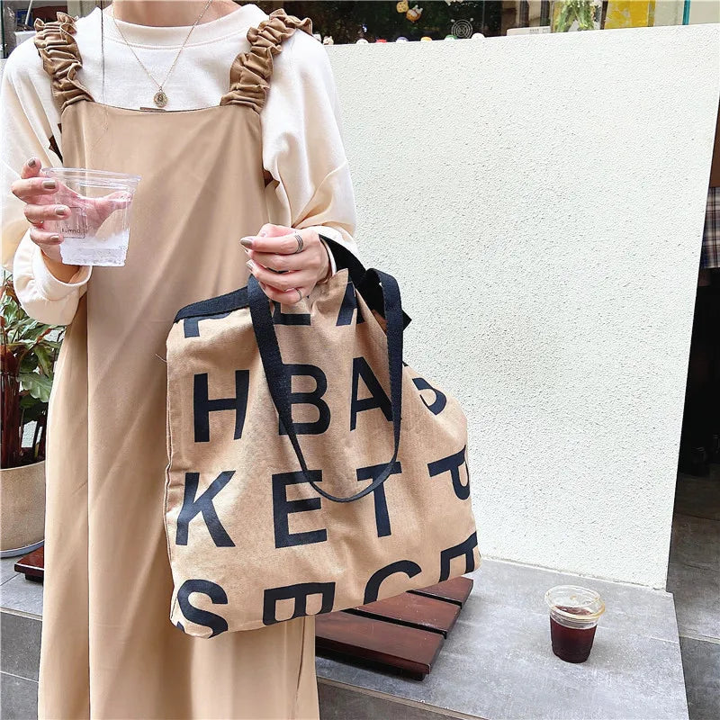 Women Large Letter Canvas Handbag Tote Messenger Shoulder Bag Reusable Bolsa