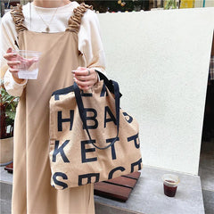 Women Large Letter Canvas Handbag Tote Messenger Shoulder Bag Reusable Bolsa