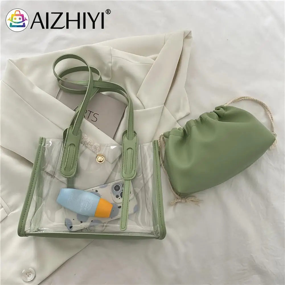 Clear PVC Shoulder Bag + Candy Jelly Tote Women's Handbag