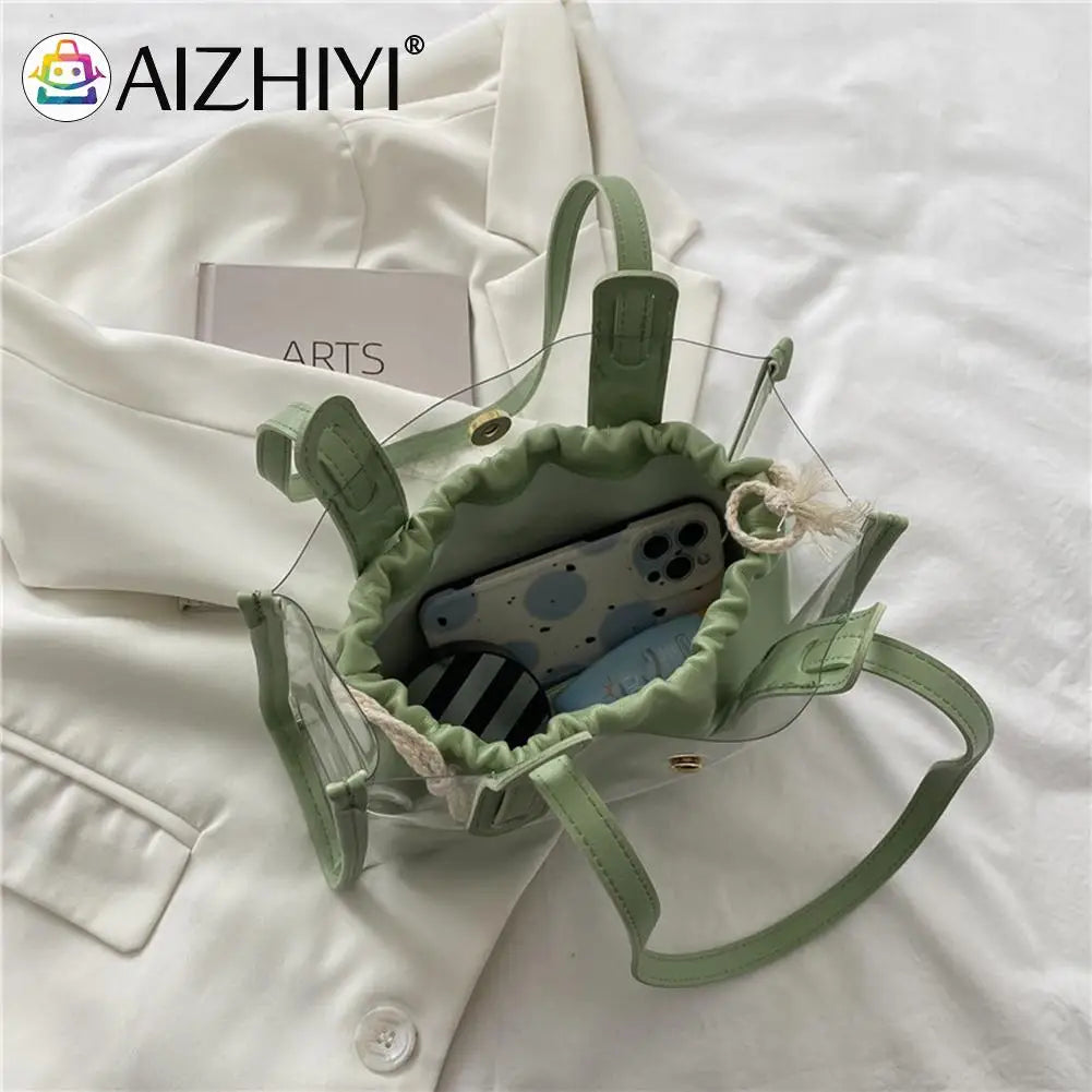 Clear PVC Shoulder Bag + Candy Jelly Tote Women's Handbag
