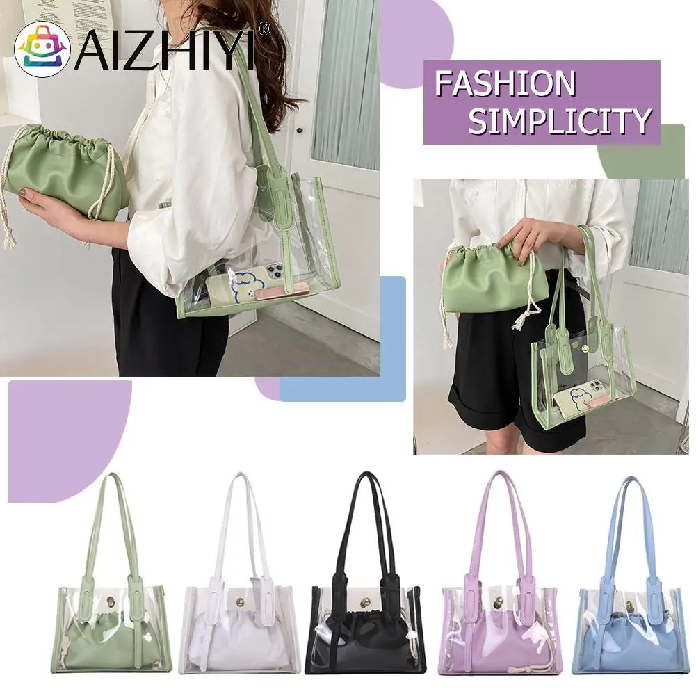 Clear PVC Shoulder Bag + Candy Jelly Tote Women's Handbag