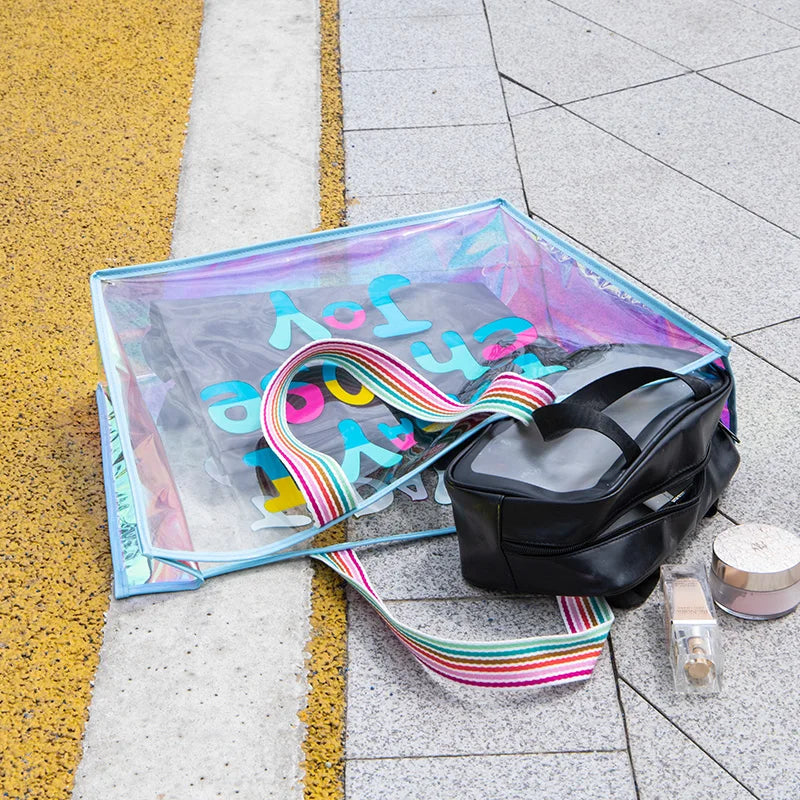 Clear PVC Laser Tote Bag Waterproof Shopping Shoulder Women Bag