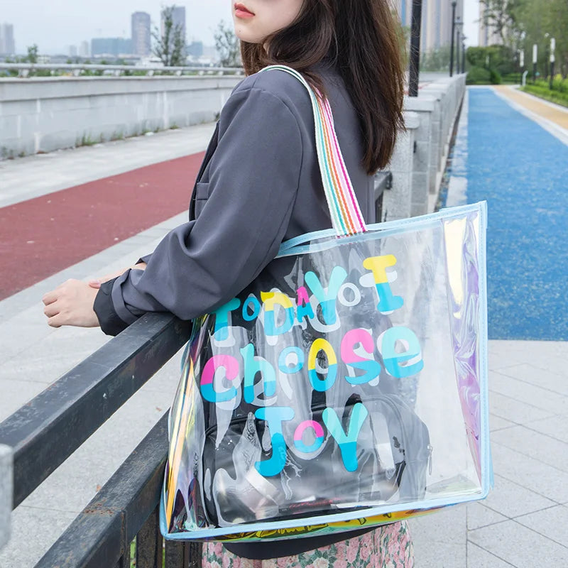 Clear PVC Laser Tote Bag Waterproof Shopping Shoulder Women Bag