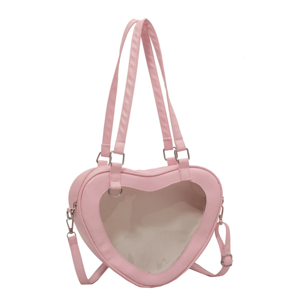 Transparent PVC Shoulder Bag Heart Shaped Girls Handbags Daily Travel