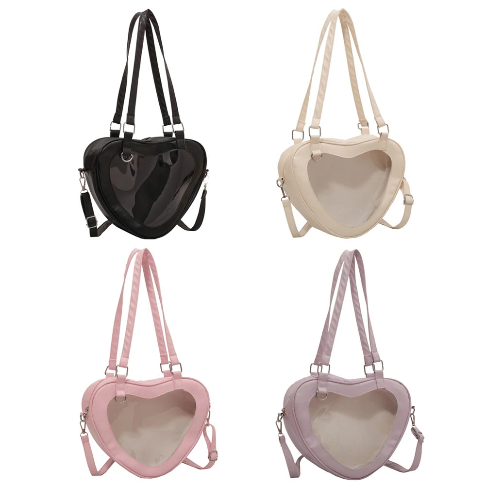 Transparent PVC Shoulder Bag Heart Shaped Girls Handbags Daily Travel