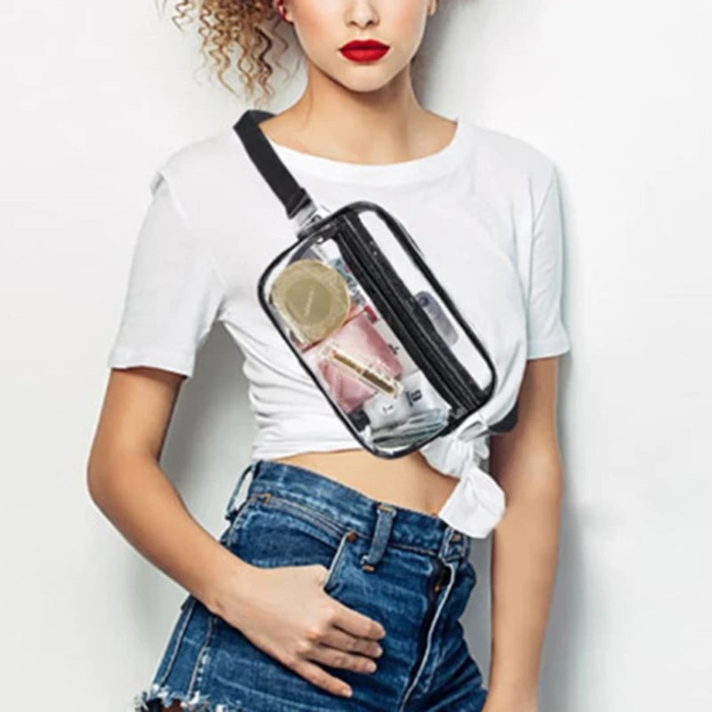 PVC Women Waist Fanny Pack Belt Bag Clear Transparent Hip Zipper Belt Bag