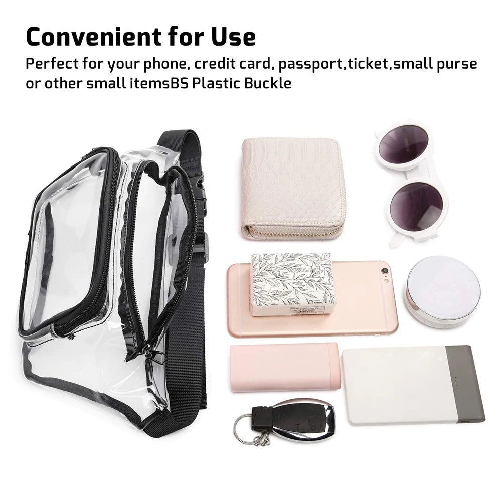 Clear PVC Women Waist Fanny Pack Belt Bag Hip Bum Bag Chest Pouch