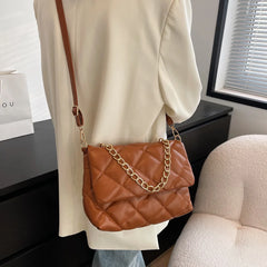 Quilted PU Leather Shoulder Bag Women Winter Embroidery Crossbody Totes