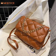 Quilted PU Leather Shoulder Bag Women Winter Embroidery Crossbody Totes