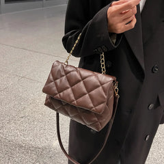 Quilted PU Leather Shoulder Bag Women Winter Embroidery Crossbody Totes