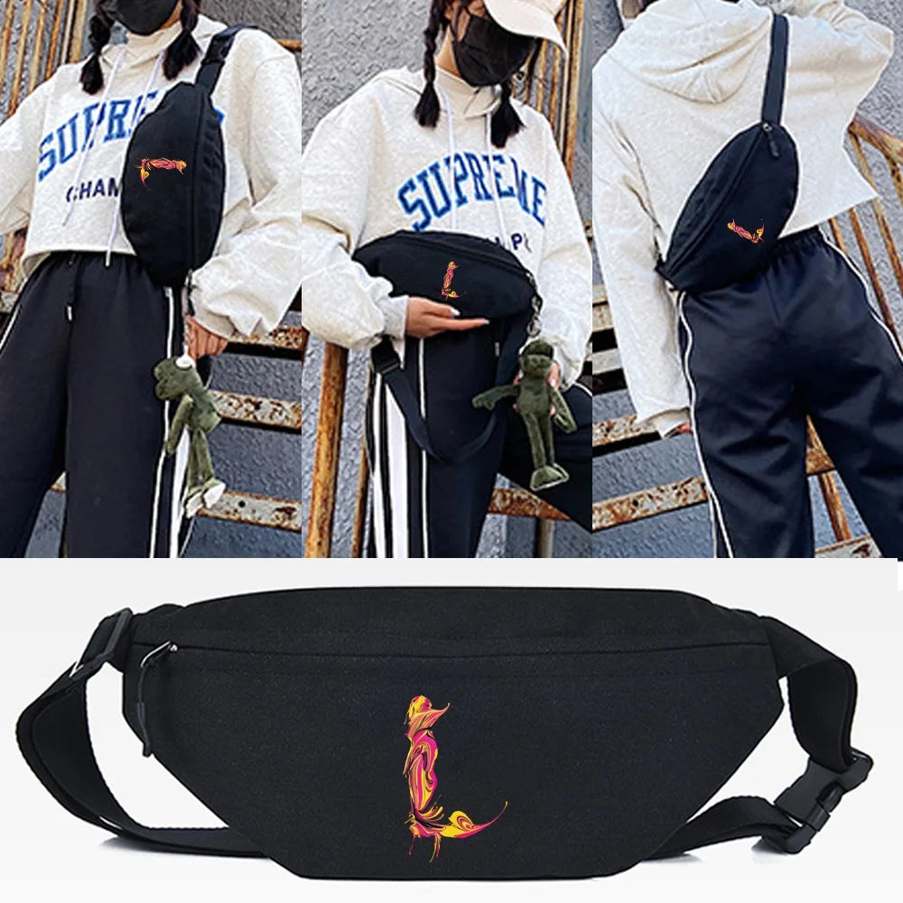 Letter L Print Waist Bag Men Women Chest Packs Canvas Travel Shoulder Bag