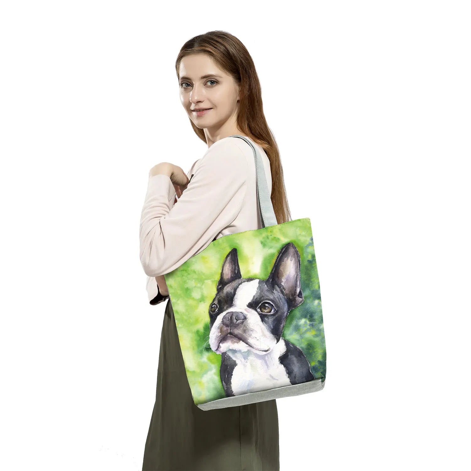 Dog Printed Women Shoulder Bag High Capacity Portable Cartoon Tote