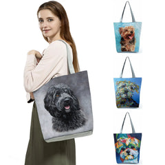 Dog Printed Women Shoulder Bag High Capacity Portable Cartoon Tote