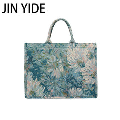 Large Canvas Tote Flower Painting Summer Handbag