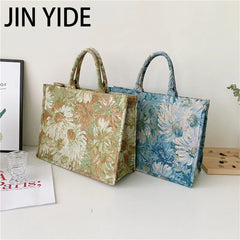 Large Canvas Tote Flower Painting Summer Handbag