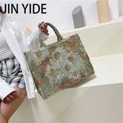 Large Canvas Tote Flower Painting Summer Handbag