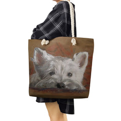 Handpainted Westie Dog Tote Bag Eco-Friendly Shopper Portable Foldable