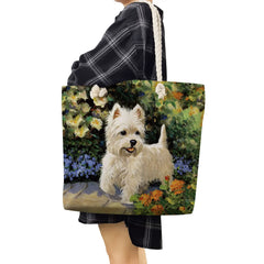 Handpainted Westie Dog Tote Bag Eco-Friendly Shopper Portable Foldable
