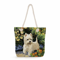 Handpainted Westie Dog Tote Bag Eco-Friendly Shopper Portable Foldable
