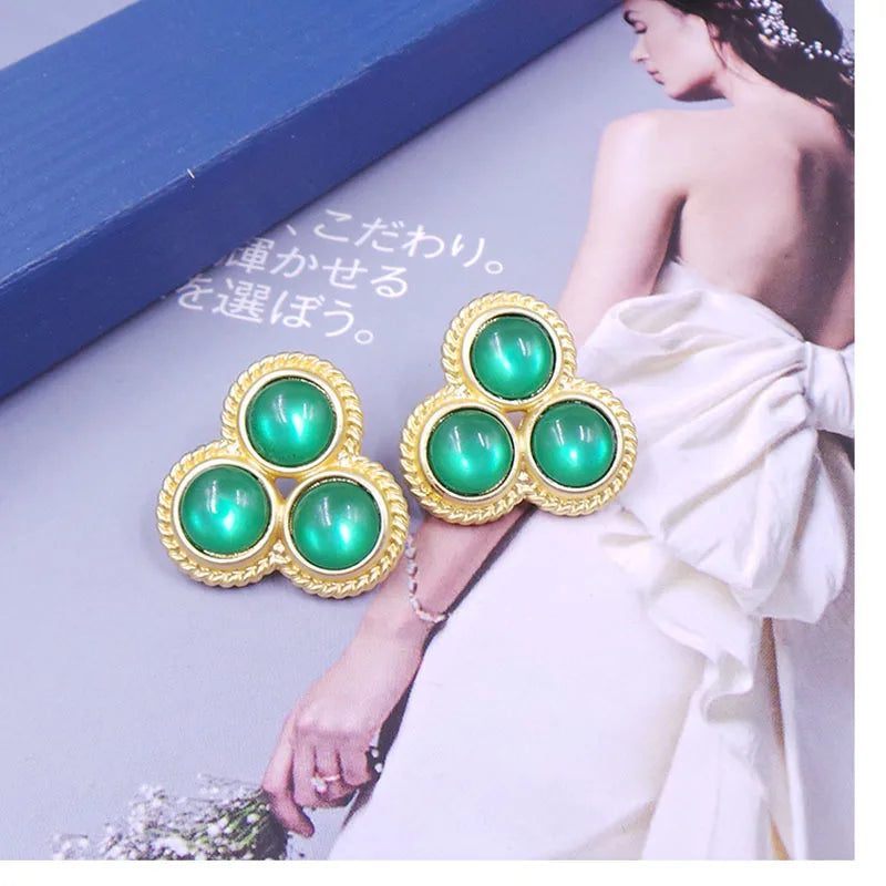 Vintage Style Acrylic Stud Earrings with Enamel Pendant