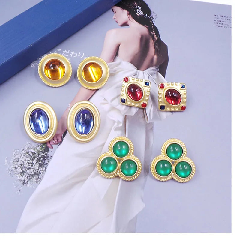 Vintage Style Acrylic Stud Earrings with Enamel Pendant