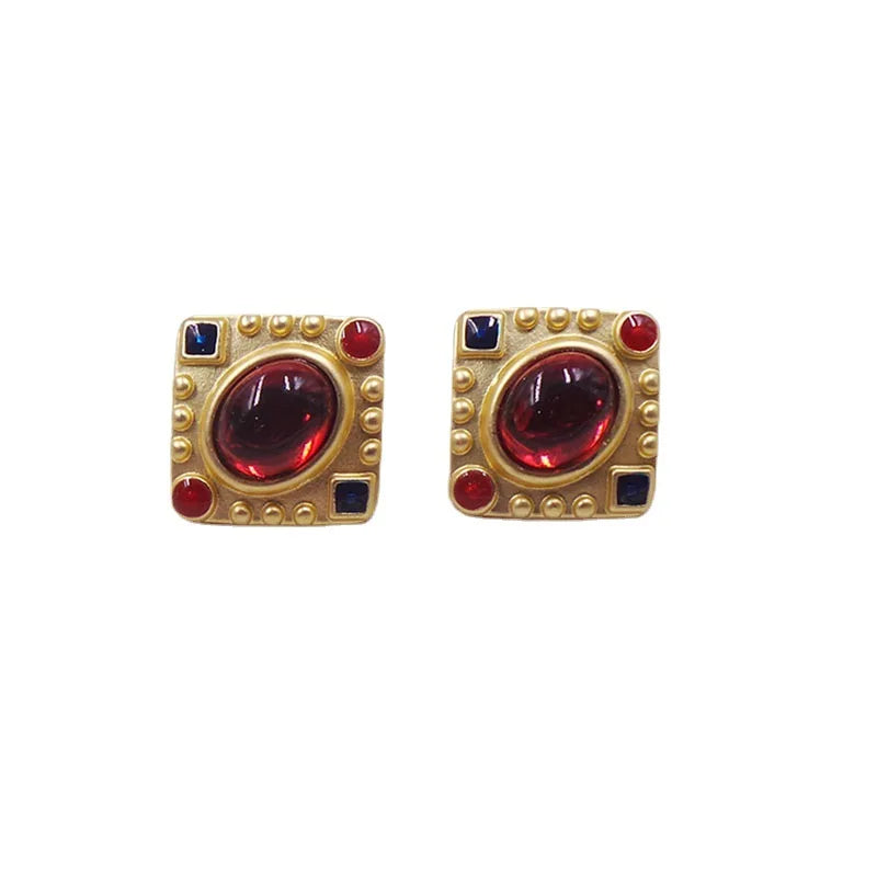Vintage Style Acrylic Stud Earrings with Enamel Pendant