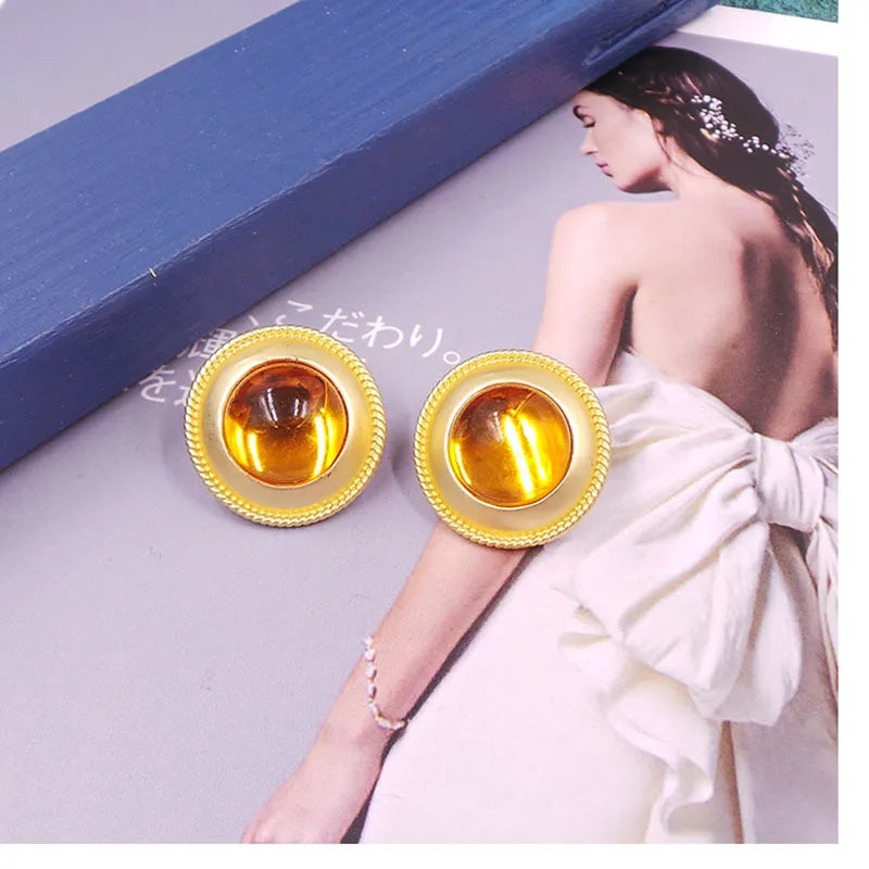 Vintage Style Acrylic Stud Earrings with Enamel Pendant