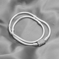 925 Silver Double Wrap Barrel Clasp Bracelet Snake Beads Dangle DIY