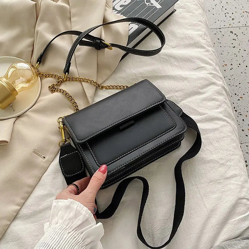 Women's Panelled Crossbody Bag Leather Messenger Shoulder Handbag