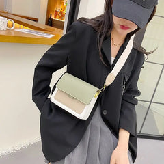 Women's Panelled Crossbody Bag Leather Messenger Shoulder Handbag