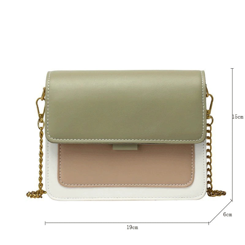 Women's Panelled Crossbody Bag Leather Messenger Shoulder Handbag