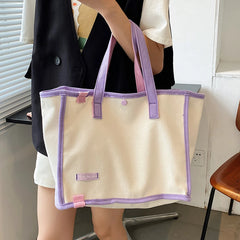 Canvas Shoulder Bag for Women Panelled Large Capacity Shopper Bag
