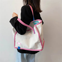 Canvas Shoulder Bag for Women Panelled Large Capacity Shopper Bag