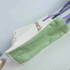 Canvas Panelled Letter Shoulder Bag Large Capacity Handbag