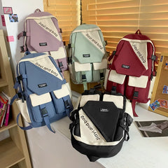 Panelled Pattern Nylon Women Backpack Large Bag Schoolbag for Teenage Girls