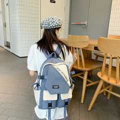 Panelled Pattern Nylon Women Backpack Large Bag Schoolbag for Teenage Girls