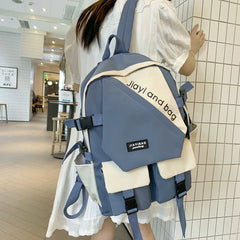 Panelled Pattern Nylon Women Backpack Large Bag Schoolbag for Teenage Girls