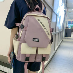 Panelled Pattern Nylon Women Backpack Large Bag Schoolbag for Teenage Girls