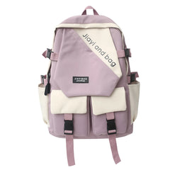 Panelled Pattern Nylon Women Backpack Large Bag Schoolbag for Teenage Girls