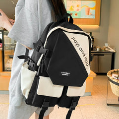 Panelled Pattern Nylon Women Backpack Large Bag Schoolbag for Teenage Girls