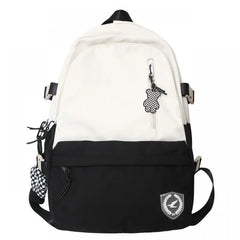 Panelled Pattern School Backpack Women's Large Capacity Casual Schoolbag Mochila
