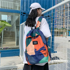 Panelled Print Backpacks for Men Women Daypack Mochila Female Backpack