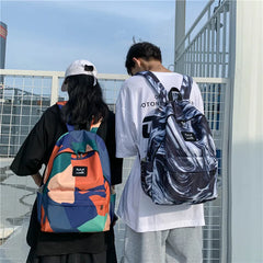 Panelled Print Backpacks for Men Women Daypack Mochila Female Backpack