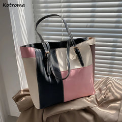 Panelled Shoulder Bags Women High PU Leather Underarm Handbag Plaid Trending