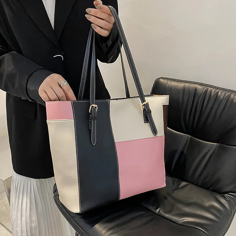 Panelled Shoulder Bags Women High PU Leather Underarm Handbag Plaid Trending